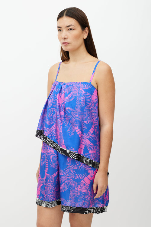 Dries Van Noten Blue & Pink Palm Tree Pattern Dress