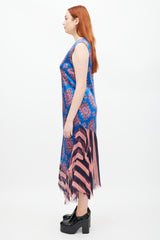 Dries Van Noten SS 2015 Blue & Pink Patterned Silk Dress