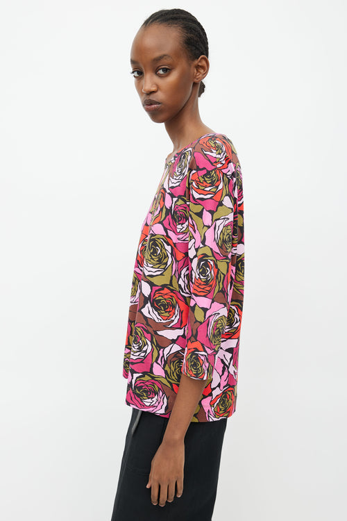 Dries Van Noten Multicolour Rose 3/4 Sleeve T-Shirt