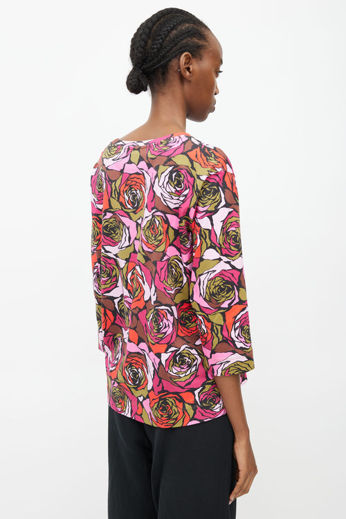 Dries Van Noten Multicolour Rose 3/4 Sleeve T-Shirt