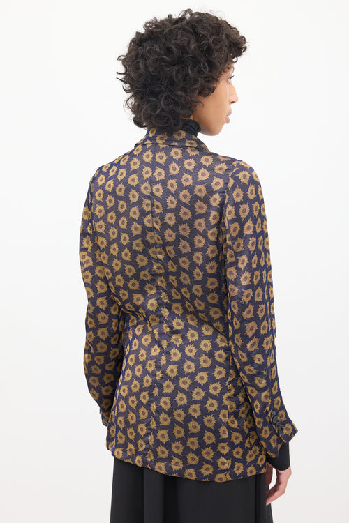 Dries Van Noten Navy & Brown Silk Jacquard Floral Blazer