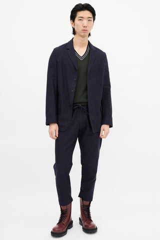 Dries Van Noten Navy Cotton & Wool Pinstripe Blazer