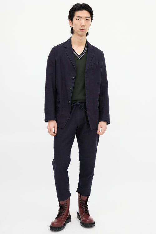 Dries Van Noten Navy Cotton & Wool Pinstripe Blazer