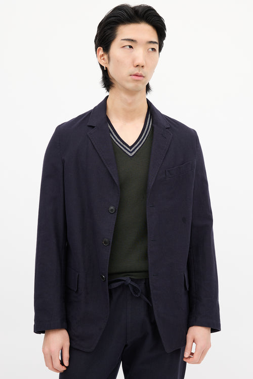 Dries Van Noten Navy Cotton & Wool Pinstripe Blazer