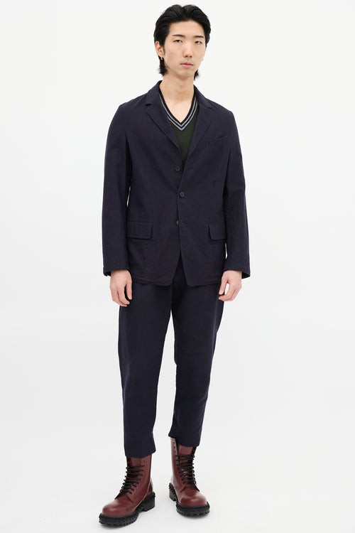 Dries Van Noten Navy Cotton & Wool Pinstripe Blazer