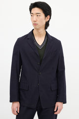 Dries Van Noten Navy Cotton & Wool Pinstripe Blazer