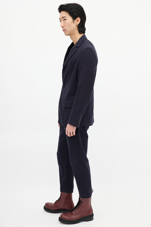 Dries Van Noten Navy Cotton & Wool Pinstripe Blazer