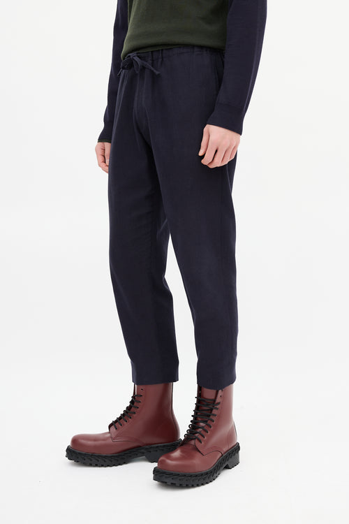 Dries Van Noten Navy Cotton & Wool Pinstripe Drawstring Trouser