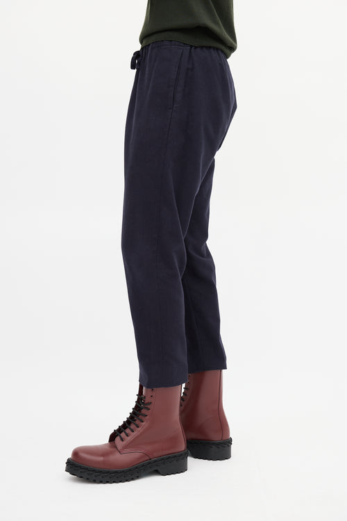 Dries Van Noten Navy Cotton & Wool Pinstripe Drawstring Trouser