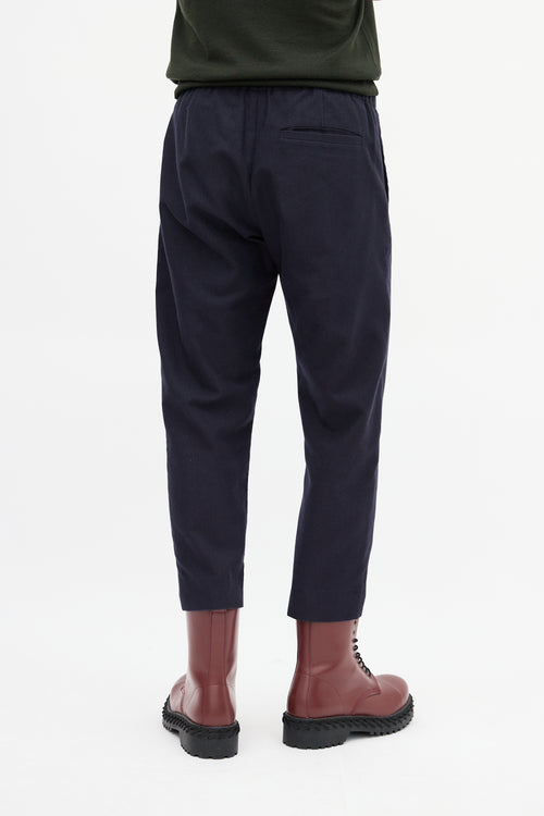 Dries Van Noten Navy Cotton & Wool Pinstripe Drawstring Trouser