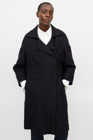 Dries Van Noten Navy Jacquard Wool Coat