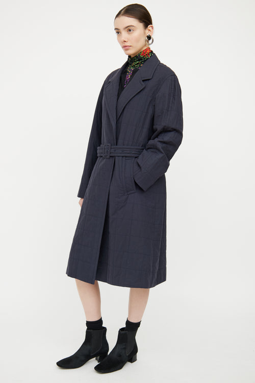 Dries Van Noten Navy Quilted Belted Coat