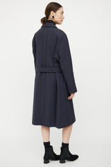 Dries Van Noten Navy Quilted Belted Coat