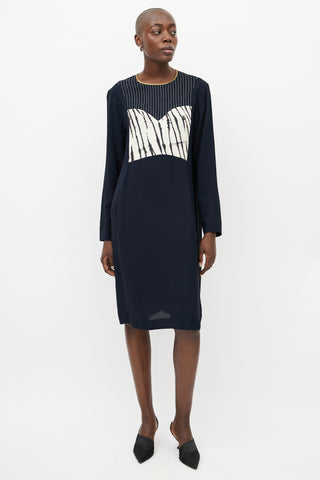 Dries Van Noten Navy & White Print Shift Dress