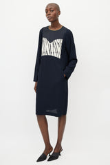 Dries Van Noten Navy & White Print Shift Dress
