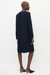 Dries Van Noten Navy & White Print Shift Dress