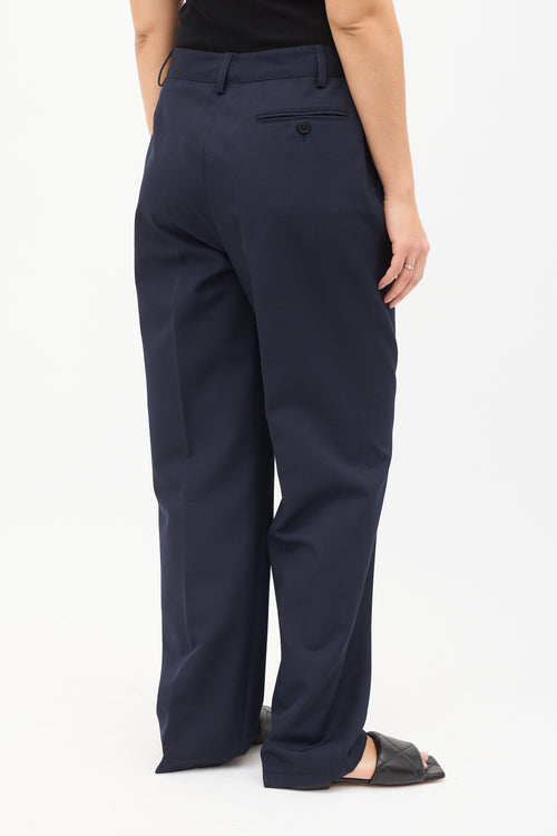 Dries Van Noten Navy Wool Straight Leg Trouser