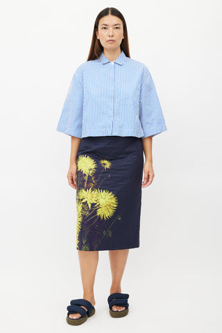 Dries Van Noten Navy & Yellow Floral Quilted Skirt