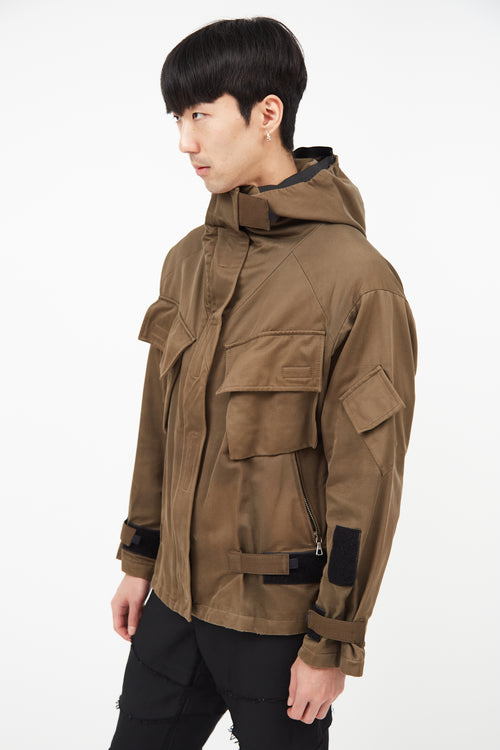 Dries Van Noten Olive Belted Hooded Jacket