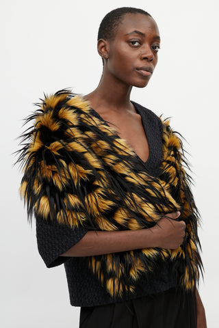 Black & Yellow Greta Faux Fur Scarf