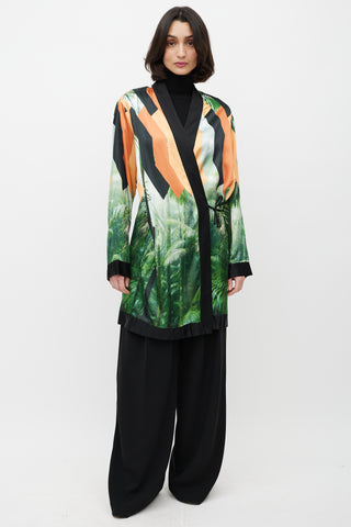 Dries Van Noten Orange & Black Printed Robe Dress