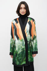 Dries Van Noten Orange & Black Printed Robe Dress