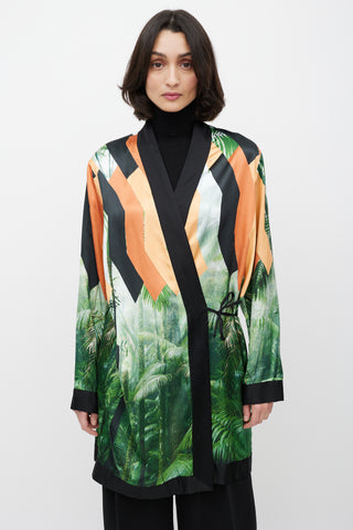Dries Van Noten Orange & Black Printed Robe Dress