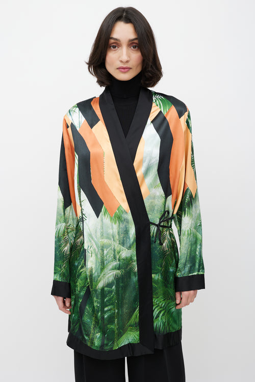 Dries Van Noten Orange & Black Printed Robe Dress