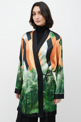 Dries Van Noten Orange & Black Printed Robe Dress