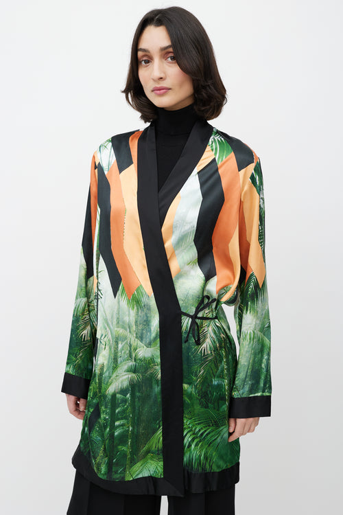 Dries Van Noten Orange & Black Printed Robe Dress
