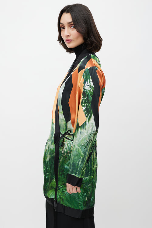 Dries Van Noten Orange & Black Printed Robe Dress