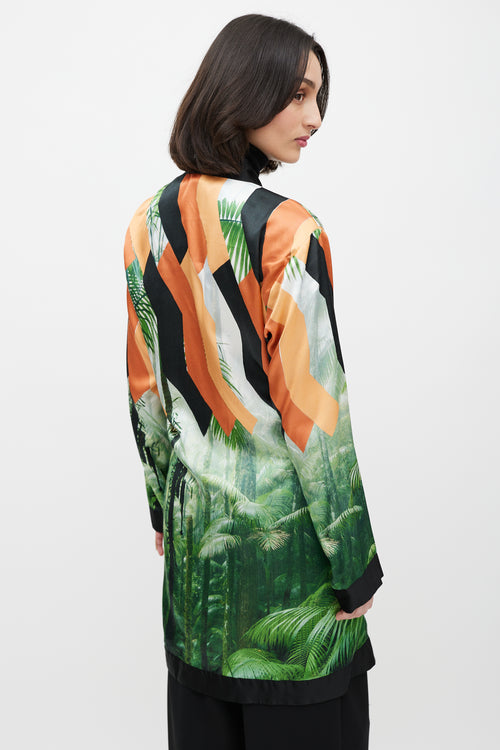 Dries Van Noten Orange & Black Printed Robe Dress