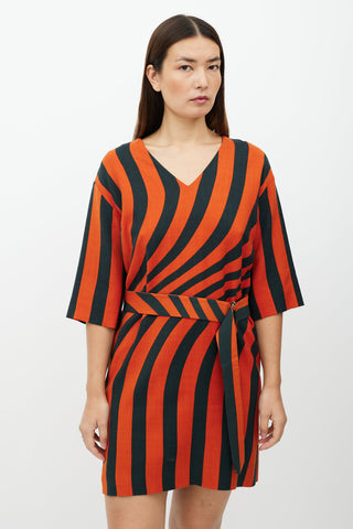 Dries Van Noten Black & Orange Wave Pattern Dress