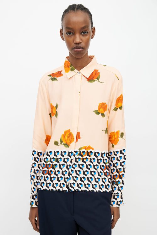 Dries Van Noten Orange Floral Geometric Print Shirt