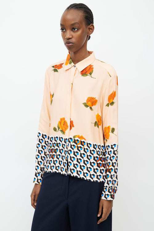 Dries Van Noten Orange Floral Geometric Print Shirt