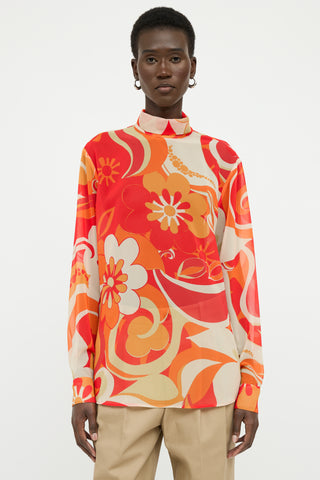 Dries Van Noten Orange & Beige Long Sleeve Top
