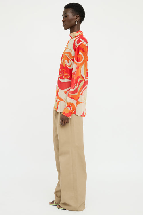 Dries Van Noten Orange & Beige Long Sleeve Top