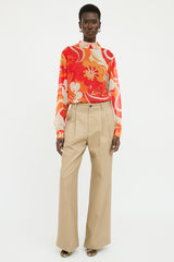 Dries Van Noten Orange & Beige Long Sleeve Top
