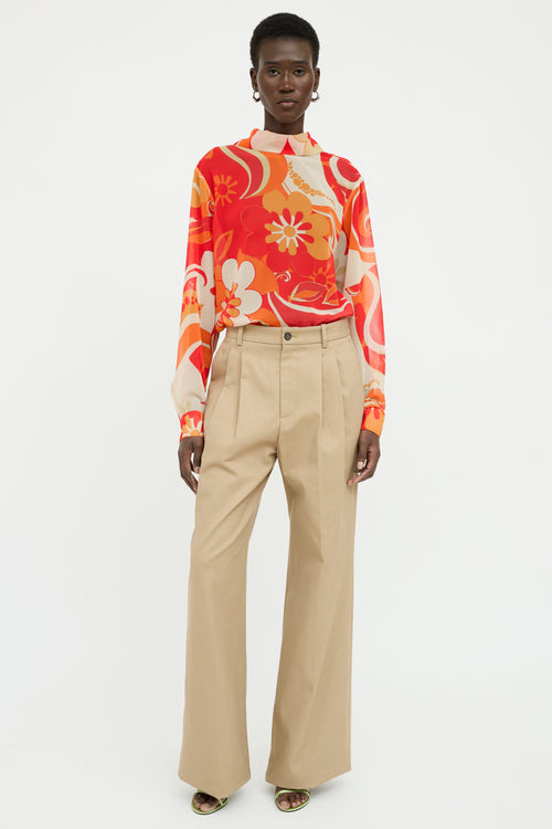 Dries Van Noten Orange & Beige Long Sleeve Top