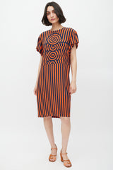 Dries Van Noten Orange & Navy Silk Geometric Striped Dress