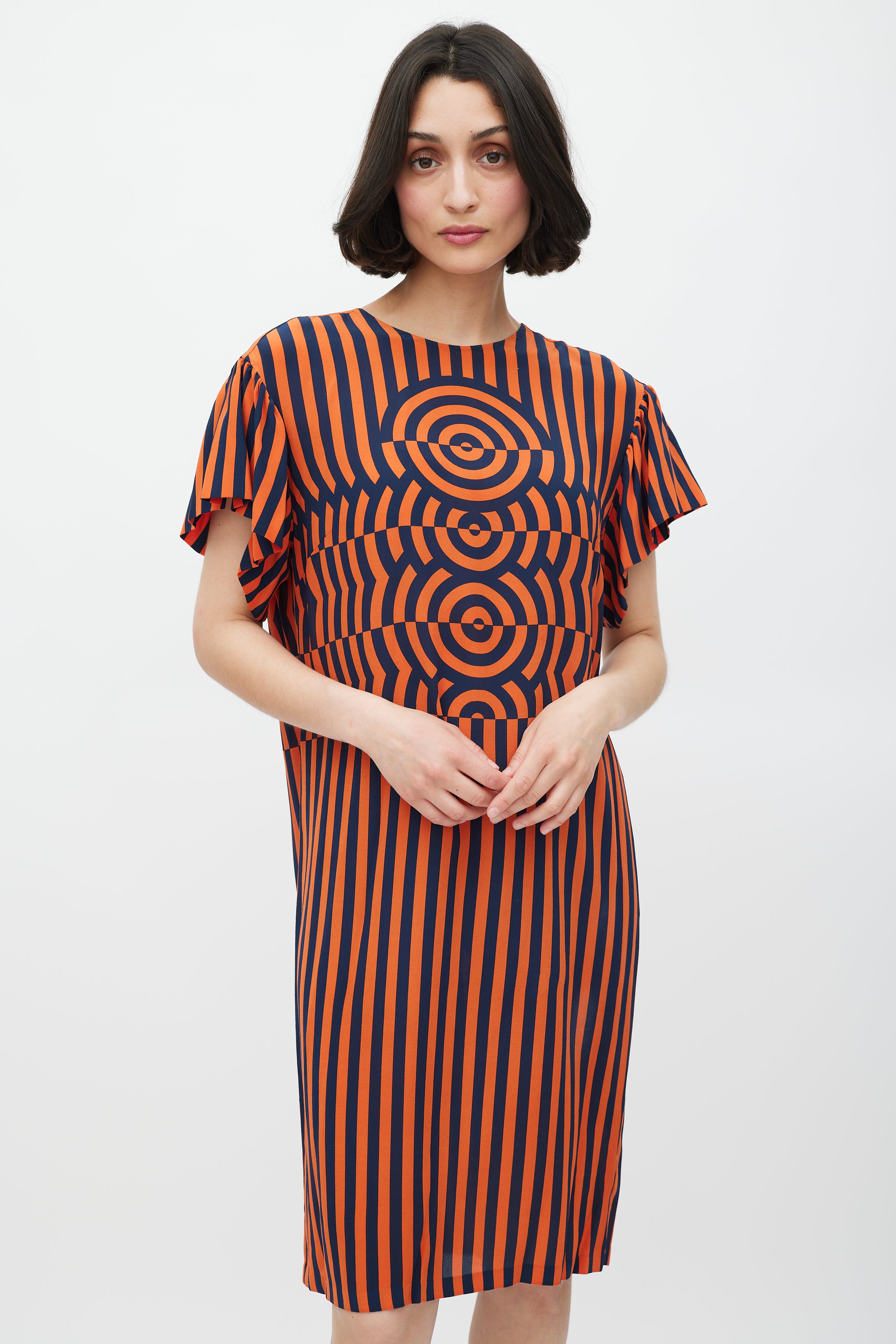 navy and orange striped dress Navy and Orange Stripe Mini Dress M