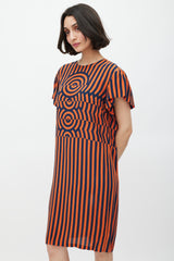 Dries Van Noten Orange & Navy Silk Geometric Striped Dress