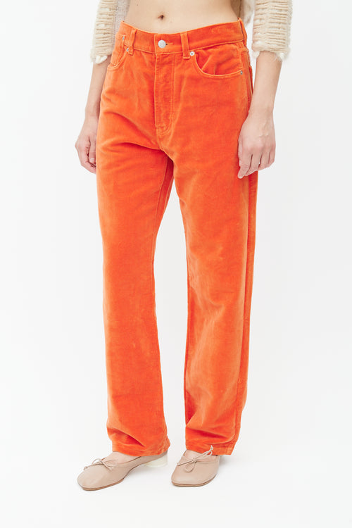 Dries Van Noten Orange Velvet Straight Leg Trouser
