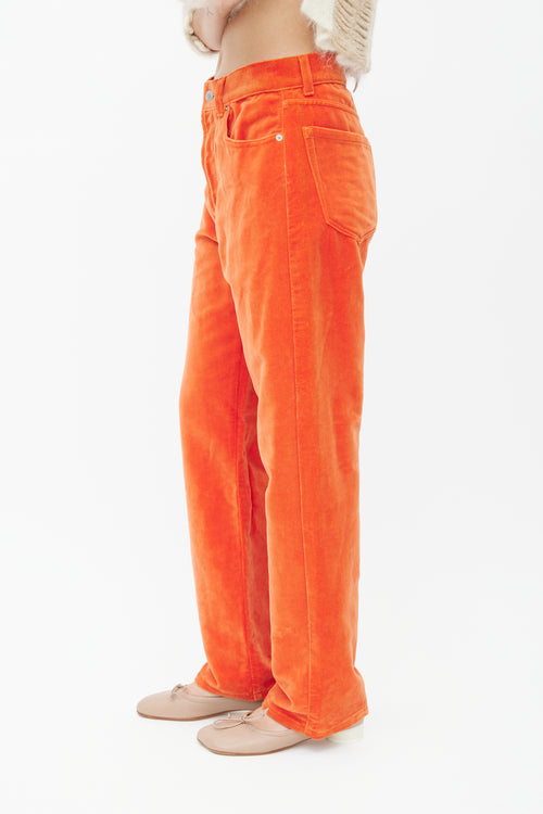 Dries Van Noten Orange Velvet Straight Leg Trouser