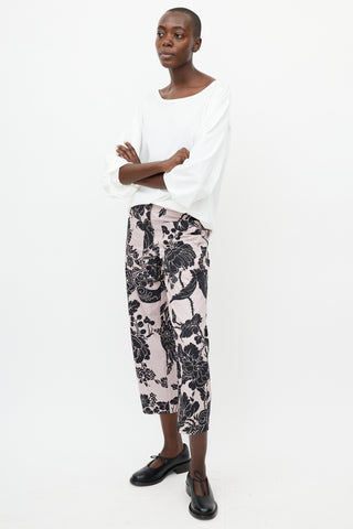 Dries Van Noten Pink & Black Cropped Floral Trouser