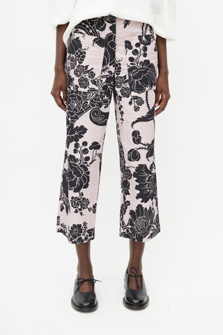 Dries Van Noten Pink & Black Cropped Floral Trouser