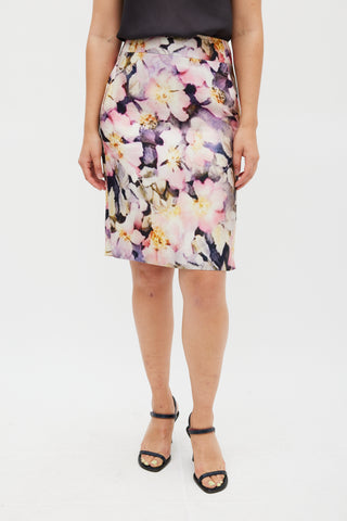 Dries Van Noten Pink & Multicolour Silk Floral Pencil Skirt