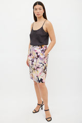 Dries Van Noten Pink & Multicolour Silk Floral Pencil Skirt