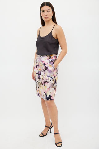 Dries Van Noten Pink & Multicolour Silk Floral Pencil Skirt
