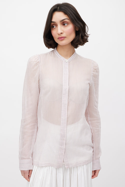 Dries Van Noten Pink Grey & White Striped Sheer Shirt